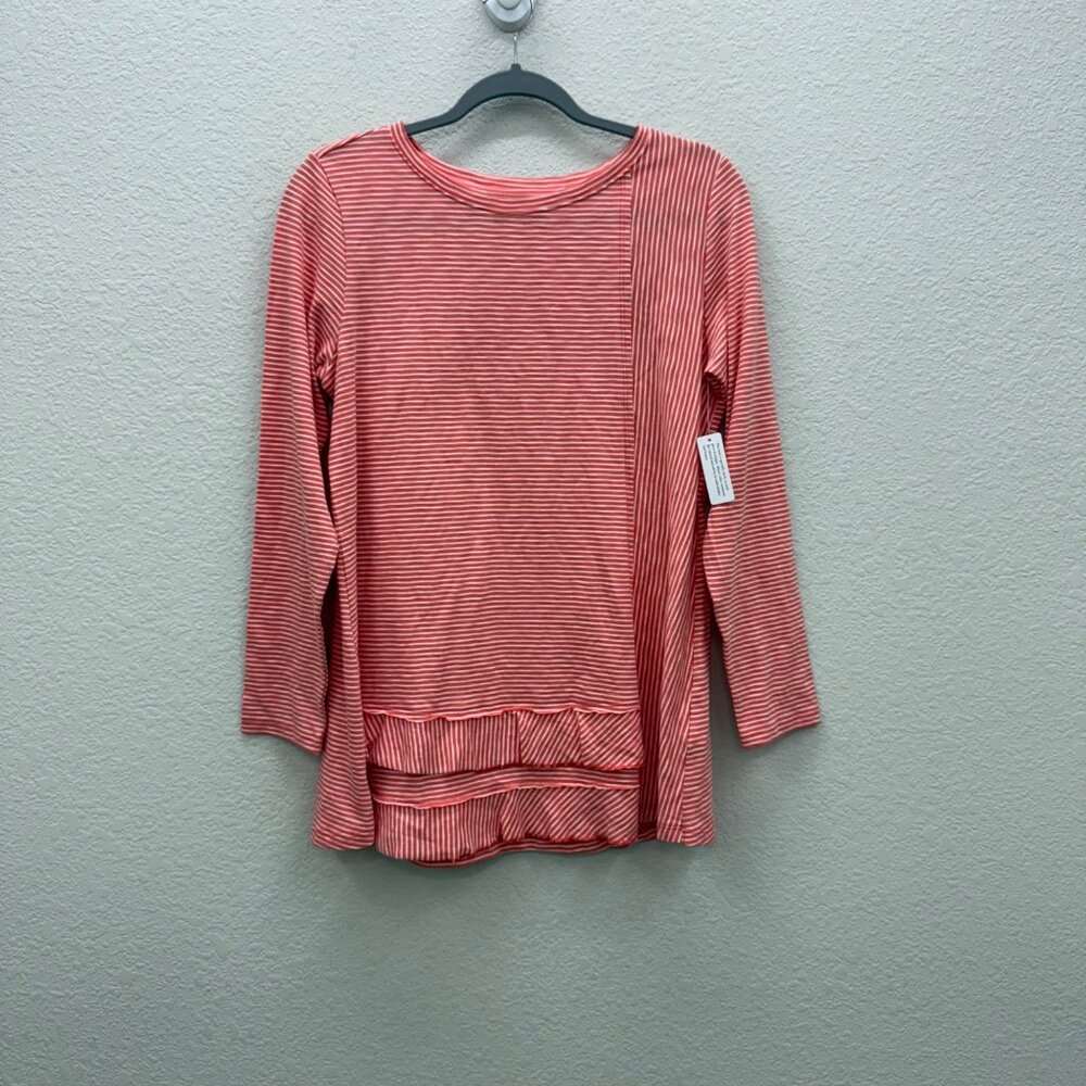 Soft Surroundings Pima Cotton Stripe Ruffle Hem Shirt Top Womens size Medium NEW